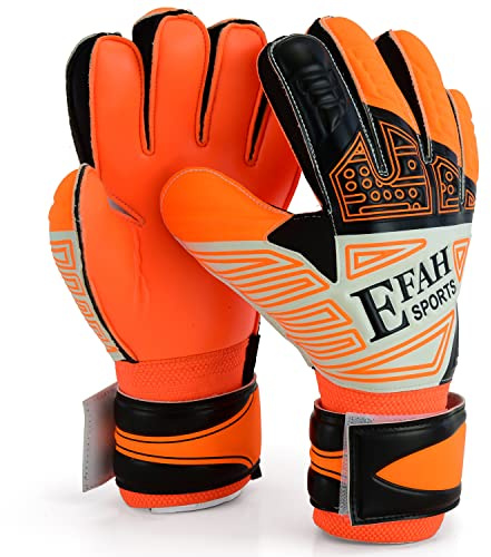 EFAH SPORTS Gants de gardien de but de football pour enfants, garçons, enfants, jeunes, convient pour les enfants de 9 à 12 ans, orange)