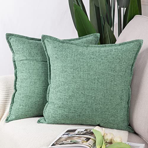Madizz 2er Set Polyester- Leinen Kissenbezügen Weiche dekorative Kissenbezüge für Sofa Schlafzimmer Kissenhülle Grün 45x45 cm Quadrat