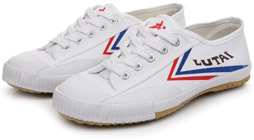 Zapatos De Artes Marciales, Zapatillas De Deporte De Tai-Chi Unisex para Adultos Y Niños, Zapatos Clásicos De Kung Fu, Zapatillas De Lona Antideslizantes De Qigong A La Moda,Blanco,42 EU