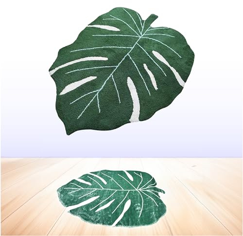 TranquilBeauty Badematte - Blätter Deko Badezimmermatte - Wasserabsorption Teppich für Bad Küche Wohnzimmer Schlafzimmer - Kinderteppich Waschbar - Schnell Trocknend Duschvorleger - Grün/Weiß, 60x90cm