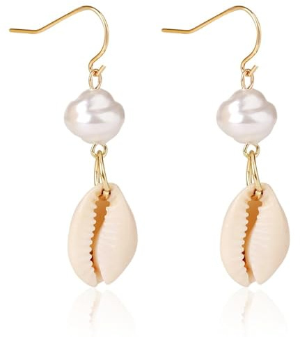 BSLVWG Boucles d'oreilles Bohème Métal Léger Géométrique Boucles d'oreilles Coquillage Océan Fait à la main Plage d'été Boucles d'oreilles pendantes pour Femmes Filles (A)