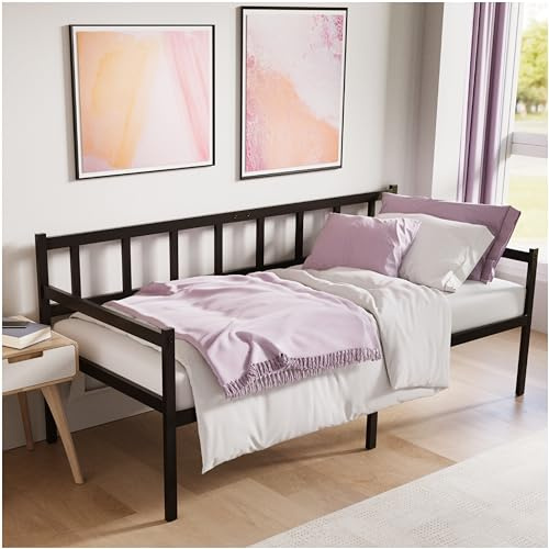 Dreamzie - Cama Divan con Altura de 35 cm - Camas Individuales 90x190 cm - Somier Sofa con Base par Colchón 90x190 cm - Divan Cama de Metal Negro
