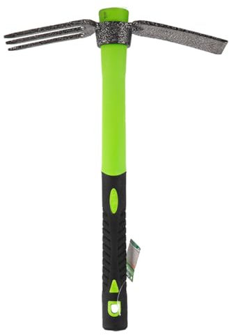 Azada de 2 puntas de jardín, mango antideslizante, herramientas de jardinería manual multiusos, herramienta de trasplante de huerto doméstico (azada rastrillo de 3 dientes)