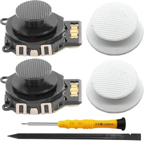 ZHUROUPU 2Pcs 3D Analog Joystick Replacement Thumb Stick Precision Sensitivity for Sony for PSP 2000 2001 2002 2003 Console, 4 Pcs Rocker Joystick Button Cap Accessory with Repair Tools(Black + White)