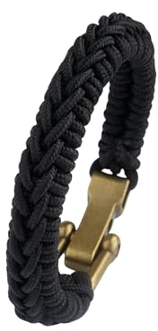 VIKENNIA Minimalist Paracord Bracelet for Men with D Ring Shackle Buckle Adjustable - Simple, Multi Purpose Survival Bracelet with Stainless Steel Shackle - Paracord Bracelets for Men - Adjustable Size (Black)