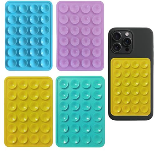 iLamvie Adecuado para 4 Paquetes de ventosas de Silicona para Todos los Modelos de teléfonos móviles,Soportes de teléfonos móviles Antideslizantes para Selfies y Videos(Verde, Amarillo, Rosa, Azul)