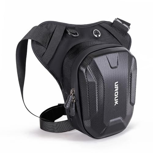 UROUK Bolsa Pierna Moto Riñonera Pierna Hombre Bolsa de Pierna para Mujer Pernera Tactica Impermeable Negro Cáscara Dura，Montar en Moto, Pescar, Viajar, Senderismo, Escalada, Acampada
