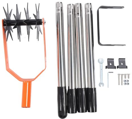 Strumento Coltivatore Rotante in Acciaio Inossidabile con Lama di Diserbo, Manico a 4 Ruote a Stelle per il Giardinaggio Comodo Ideale per il Reseeding di Miscelazione del Suolo