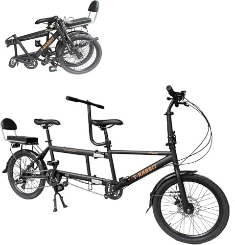 Vélo Tandem pour Le Cyclisme,vélo De Plage Classique Tandem Adulte,vélo Pliant Tandem De Ville à Roues De 20 Pouces, Trois Places, Réglable à 7 Vitesses, Charge Maximale 200kg, Black, One Size