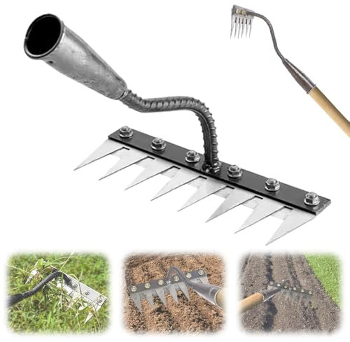 Rateau de Désherbage 5/6/7/8 Dents Desherbeur Manuel, Outillage de Jardin Amovible Râteau de Désherbage Griffe Râteau de Déchaumage pour Désherbage, Ameublissement du Sol, Semis (8 dent)