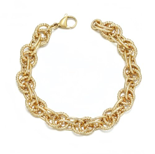 Generico Bracciale Donna a Catena, 14K Oro Placcato, Intrecciata con Maglie Doppie Antiallergico, Anti-Scolorimento | Confezione Regalo Inclusa