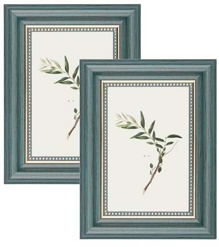 YoHyien Set di 2 Cornici Foto Vintage 10x15 cm, Cornici Portafoto Shabby Chic da Parete e Tavola, Quadro Portafoto Decorative da Appendere Al Muro, Orizzontale e Verticale (Verde, 10 x 15 cm)