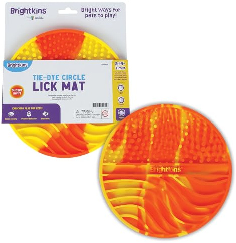 Brightkins Tie Dye Circle Lick Mat - Mental Stimulation for Dogs, Anxiety Relief for Dogs and Cats, Enrichment Dog Food Mat, Puppy Training Tools, Cat Feeder Toy, Dog Toys Boredom, Slow Pet Feeder