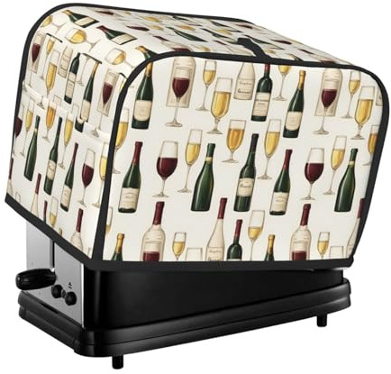 Red Wine Champagne Print Toaster Cover 2 Slice - Toaster Oven Covers with Pockets for Kitchen Small Appliance Cover and Fingerprint Protection, Machine Washable