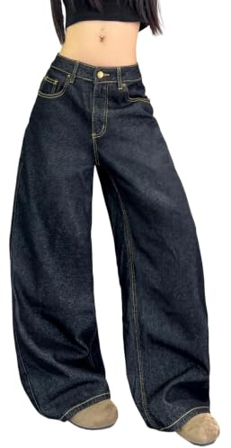 OYICAI Jean Femme Large Baggy Denim Tendance 2026 Pantalon Vintage Hip Hop Loose Fit Streetwear Haute Taille Surdimensionné Décontracté Y2K Années 2000 Skateboard Extrême,D21 Noir,M