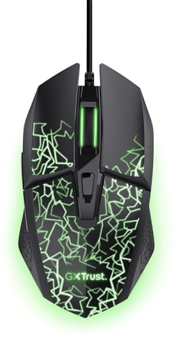 GXTrust 1113 Vylax Mouse Gaming con Illuminazione LED Multicolore, 6 Pulsanti Programmabili, Software Incluso, 200-6400 DPI, Mouse con Filo USB 150 cm per PC Portatile Computer, Nero