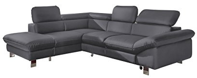 Mivano Canapé d'angle Driver avec Fonction Couchage et Espace de Rangement/Canapé en Cuir en Forme de L avec méridienne Gauche/avec appuie-tête réglables / 266 x 73 x 214 cm/Similicuir Gris