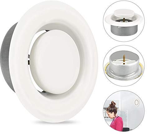 AFASOES Round Ceiling Vent Adjustable Air Valve Grill Ventilation Ducting Hose Cover Bathroom Wall Vent Cover Metal Extractor Fans Grille for Bathroom Office Kitchen, White (100mm 4 Dia)