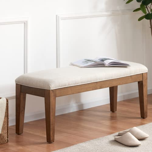 HUIMO Kitchen & Dining Room Benches, Fabric End of Bed Bench with Solid Wood, Upholstered Entryway Bench for Living Room, Bedroom (Beige)