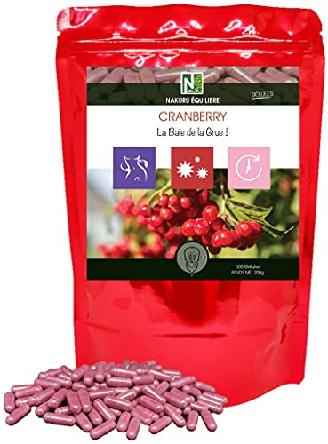 NAKURU | Cranberry | Gamme Équilibre | Fabriqué en France | La Baie de la Grue ! | (500 Gélules de 400mg / Poids Net: 200g)