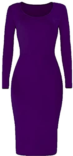 Brezza Ladies Womens Plain Long Sleeve Scoop Neck Stretch Bodycon Maxi Midi Dress 8-26