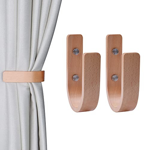 OCIOLI 2 Piece Wooden U Shaped Curtain Hooks & Holdbacks