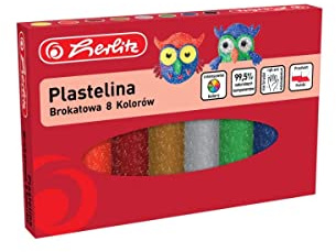 Herlitz Knetmasse 8 Farben Glitzer für Kindergarten Schule | Kreativer Spaß für Kinder und Erwachsene | Modellierung Weich Sicher Ungiftig Schmutzabweisend abwaschbar