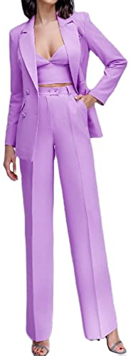 Pant Suit for Women Business 2 Pieces Office Lady Suits Sets Slim Fit Formal Women Suit Lavender