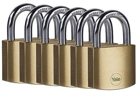 Yale Y110B/40/122/6 Set di 6 Lucchetti in Ottone da 40 mm, Cilindro a 5 Pin, Doppio Blocco di Sicurezza, Arco in Acciaio Temprato, Resistente alla Corrosione, Serratura a Chiave