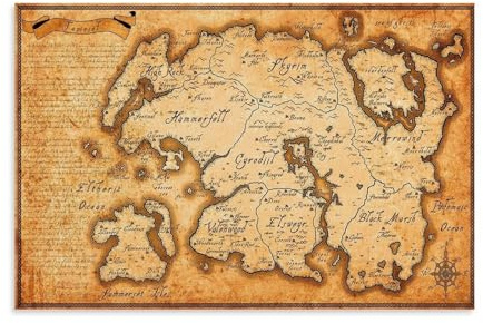 DEEBOW Mapa (Skyrim) póster decorativo pintura lienzo pared carteles e imagen de arte impresión moderna familia dormitorio decoración carteles 24 x 36 pulgadas (60 x 90 cm)