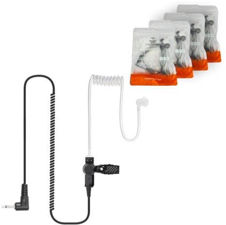 Hoornie® Ohrhörer (4er-Pack) Schallschlauch mit 3,5mm Klinke - transparent inkl. Halteclip und 10 (x4) Ohrstöpsel - Kopfhörer Headset für Funkgeräte