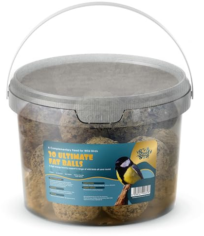 Suet Shop - 30 Ultimate Suet Fat Balls, 3kg Tub - High Energy Bird Food with Human Grade Beef Tallow, Peanuts & Black Sunflower Seeds - All-Season Fat Balls for Wild Birds - Manufactured In The UK