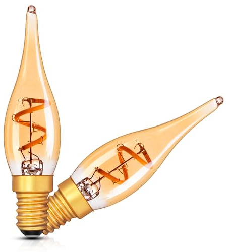 Century Light LED Bas-wattage E14 Bougie Bulbe, ampoules nocturnes C22TGS Candelabra vintage, 1,5 W équivalent 15 watt Ultra Warm 2200k pour lampe à lampes à sel Lumières décoratives, paquet de 2