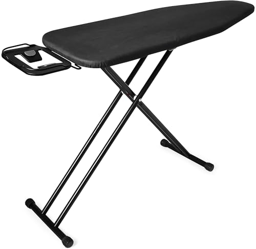 Hibtn Ironing Board, 145 x 38cm - T Leg Design Folding Non Slip Adjustable Height 85-92cm Lightweight Iron Board Rack, Black