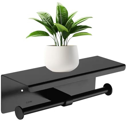 Double support de papier toilette avec étagère pour téléphone - Distributeur mural en acier inoxydable SUS304 - Accessoire de salle de bain cool (noir mat)