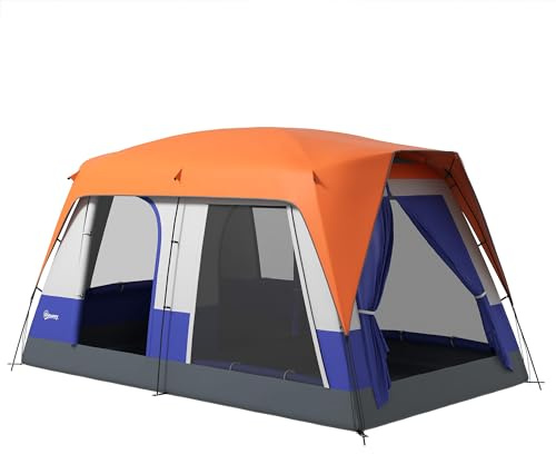 Outsunny 6-7 Man Camping Tent, 3000mm Waterproof Family Tunnel Tent with Sewn in Groundsheet and Top Light Hook, Portable with Bag, for Fishing Hiking Festival, Orange