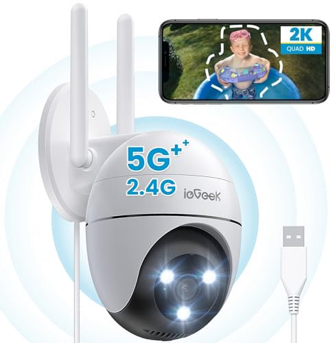 ieGeek 2.4G/5GHz PTZ Security Camera Outdoor, 2K 3MP Dual-Band WiFi CCTV Camera, Color Night Vision, WiFi Home IP Camera with Human Detection, Siren, 2-Way Audio, Work with Alexa, Memory/Cloud(Wired)