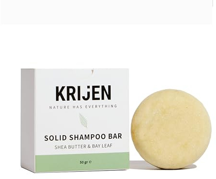 Krijen Veganes Festes Shampoo mit Sheabutter & medizinischem Pfefferminzöl – Für trockenes, geschädigtes & coloriertes Haar – Feuchtigkeitsspendend, reparierend, bei hartem Wasser – 50 g