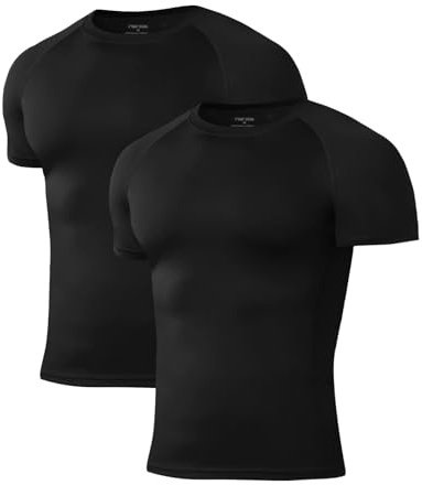 Niksa 2 Pack Kompressionsshirt Herren, Funktionsshirt Atmungsaktiv Sportshirt Herren Kurzarm Schnelltrocknendes Lauf Shirts Gym Shirt, Schwarz, L