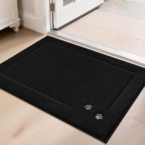 BEQHAUSE Fußmatte Innen, 50 * 80cm Schmutzfangteppich, Schmutzfangmatte Waschbar, Fussmatte rutschfest und Waschmaschinenfest für Front Hintertür, Eingang, Flur, Schwarze