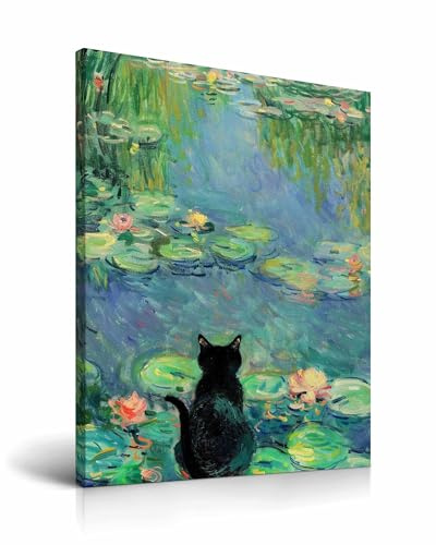 HesenDot A3 Monet Schwarzer Cat Wandbild mit Rahmen 30x40cm