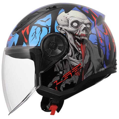 LS2, Casco Moto Jet AIRFLOW II ZOMBIE II Black Red Blue, M