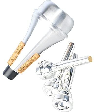 Yctze Ensemble d'embouts de Trompette – Combinaison de Silencieux d'entraînement 3C, 5C, 7C – Qualité Sonore Améliorée – Accessoires Plaqués Argent pour les Modèles de Trompette – Léger, Portable