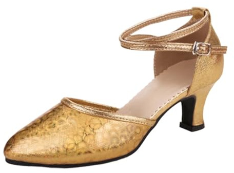 2026 Zapatos de baile latinoamericanos, zapatos de baile estándar, zapatos de baile de carnaval, zapatos de baile con cinta adhesiva, dorado, 38 EU