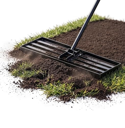 Sillar Rastrello Livellatore per Prato 90 x 30 cm in Acciaio, Rastrello per Livellamento con Manico 213 cm, Attrezzo da Giardino per Livellare Terra, Sabbia e Terreno