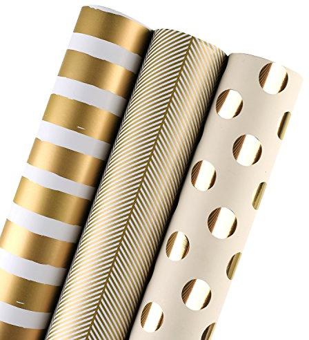 WRAPAHOLIC 30 Inch Gold Wrapping Paper Roll - Jumbo Roll Gold Gift Wrapping Paper for Christmas, Birthday, Holiday, Wedding, Baby Shower - 3 Rolls - 30 inch x 120 inch Per Roll