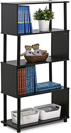 Furinno FLEXI Geometric Storage Shelf, 5-Tier Book Shelf, Toolless Open Shelves, for Organization and Storage, Living Room, Garage, Home Office, Espresso