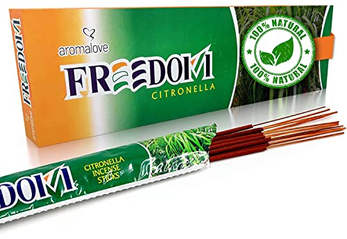 Aromalove 120 x natürliche Räucherstäbchen mit Citronella Duft für Garten Outdoor Camping, anstelle zu Zitronengras oder Räucherkerzen Freedom