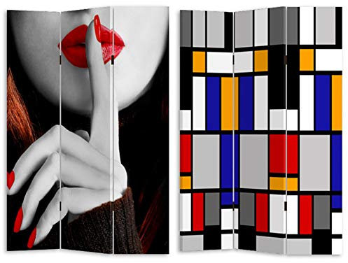 Bakaji Paravento Separè Struttura in Legno Rivestimento in Tela Con Stampa Fronte Retro Fashion e Mondrian Divisorio Richiudibile Pieghevole (180 x 120 cm 3 Pannelli)