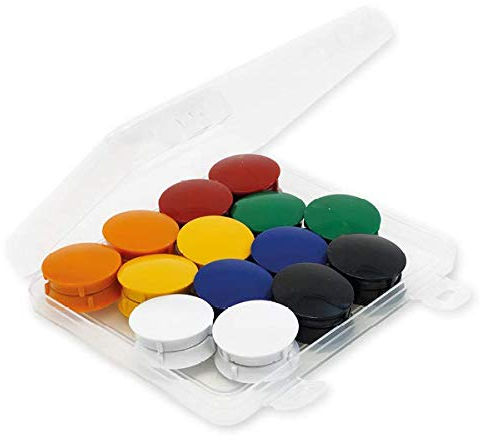 TimeTEX Set Haft-Magnete 32 mm in Box, 28-TLG | Starke Magnete bis 13 Blatt A4 | 6 Bunte Farben mit Kunststoff-Kappen | Ideal für Tafel, Whiteboard & Büro